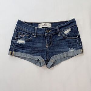 Hollister Micro Mini Denim Shorts Size 0 | W 24 Low Rise Booty Distressed Y2K
